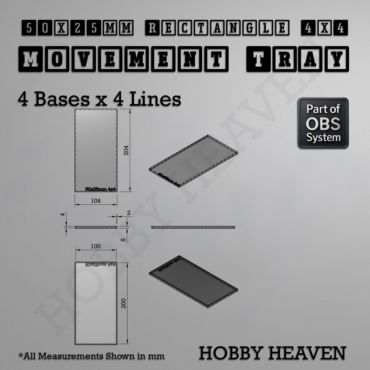 Rectangle Movement Trays | Cavalry & Monsters | 50×25-100×60mm | OBS System