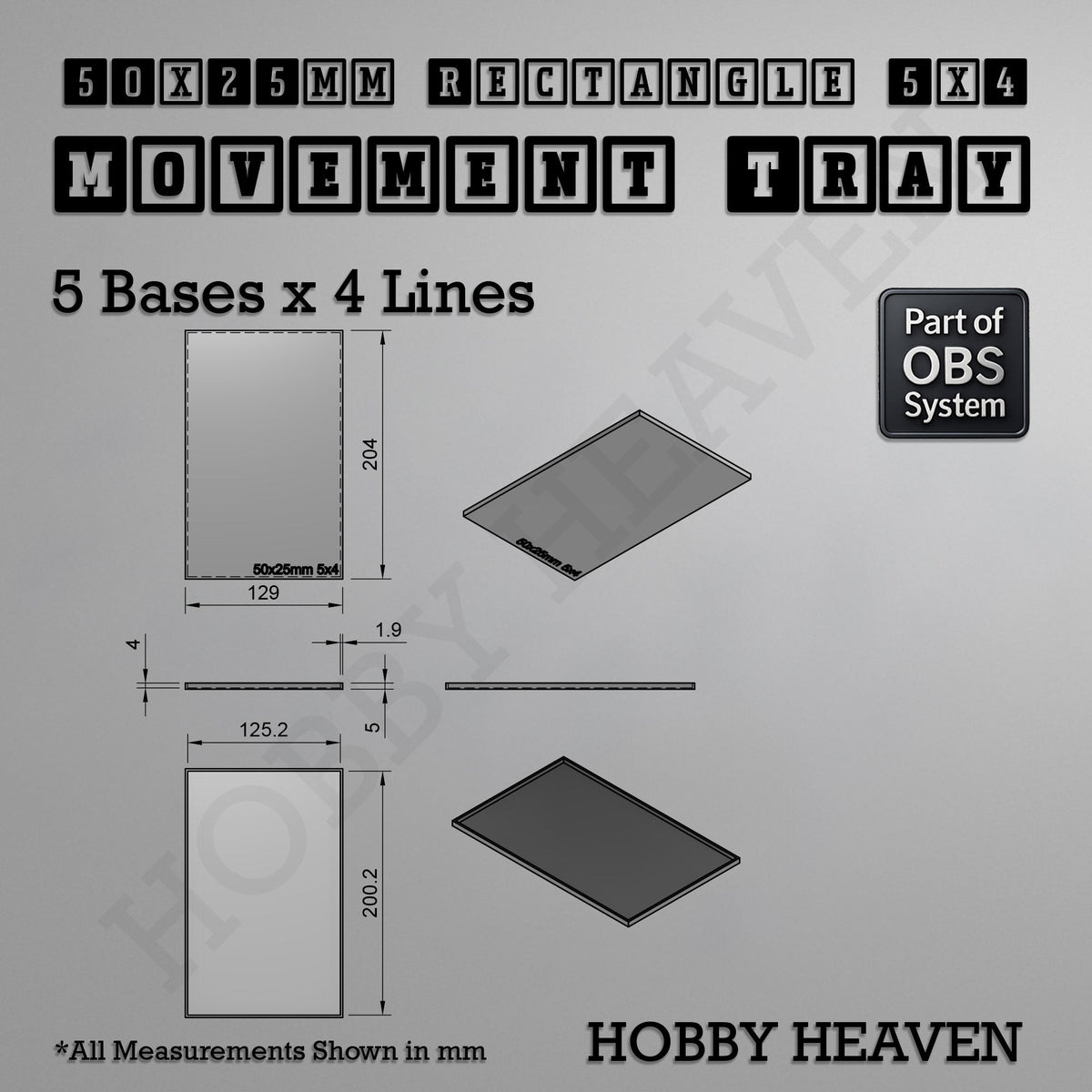 Rectangle Movement Trays | Cavalry & Monsters | 50×25-100×60mm | OBS System