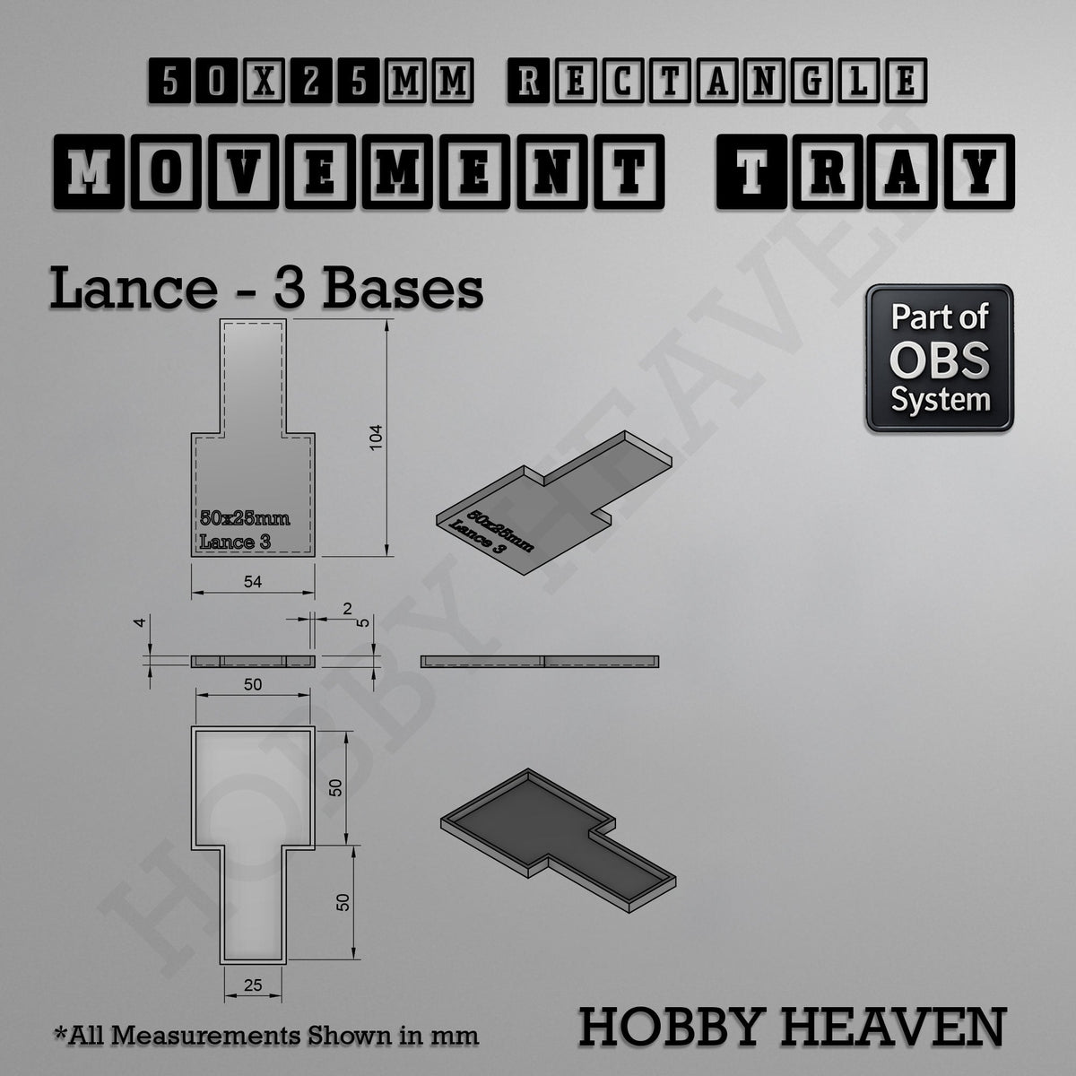 Rectangle Movement Trays | Cavalry & Monsters | 50×25-100×60mm | OBS System
