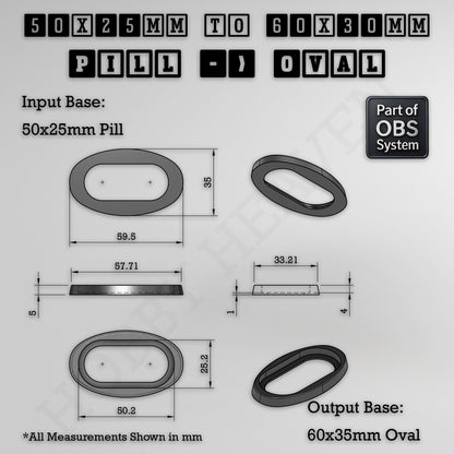 Oval to Oval Bases Size Converters 3D Print Full Range