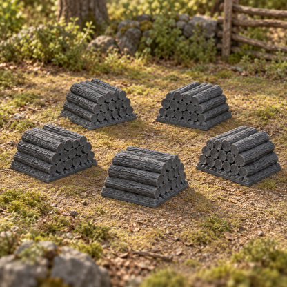 5x Firewood Stacks 28mm DND Scatter Terrain | Tabletop Wargaming Scenery for Frostgrave & RPG | 3D Printed