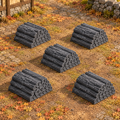 5x Firewood Stacks 28mm DND Scatter Terrain | Tabletop Wargaming Scenery for Frostgrave & RPG | 3D Printed