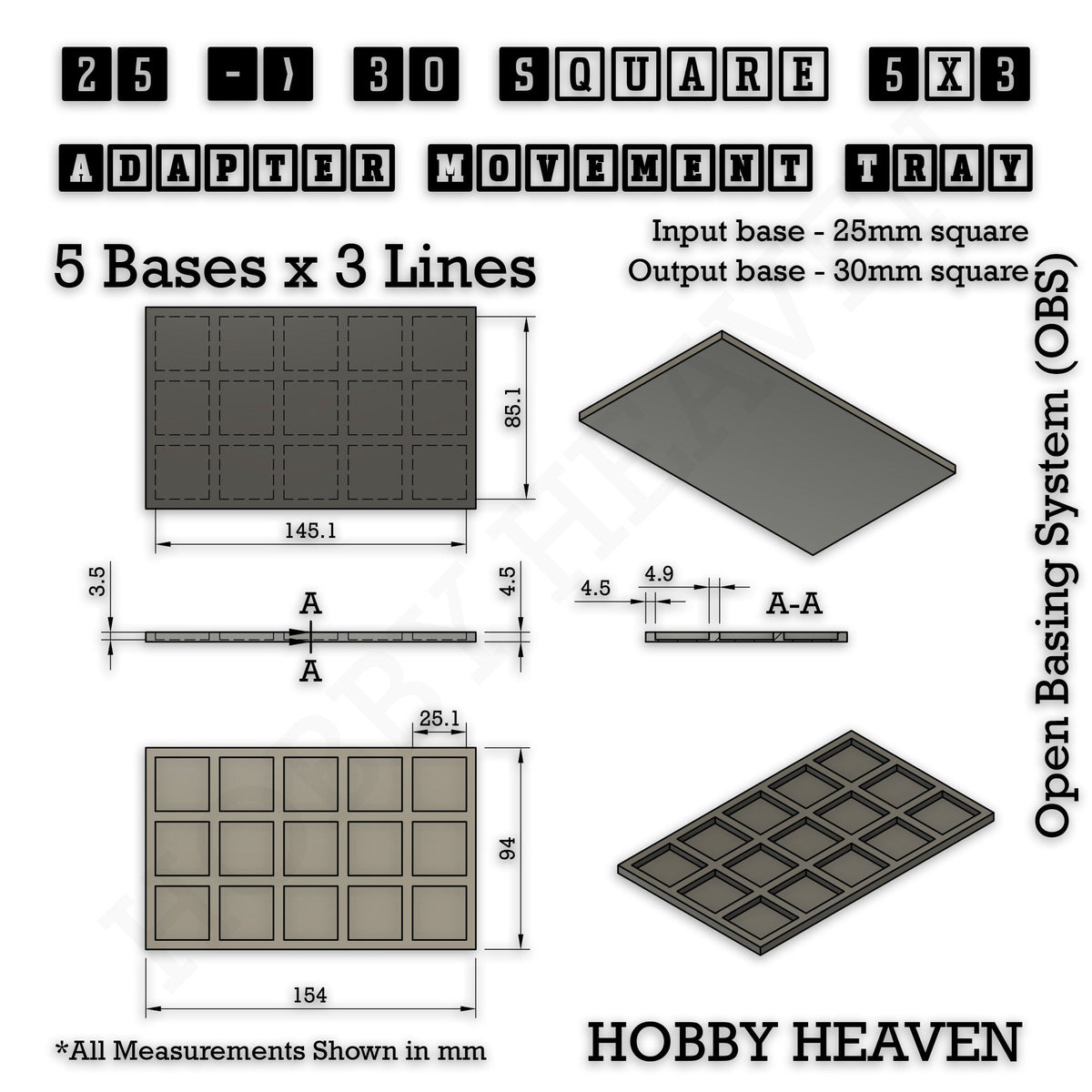 Square and Rectangle Movement Tray Adapters for Tabletop Games