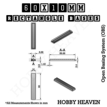 Rectangle Bases Medium Sizes - 75x30mm to 125x40mm and up to 100x90mm Wide - 3D Print Tabletop Games