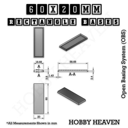 Rectangle Bases Medium Sizes - 75x30mm to 125x40mm and up to 100x90mm Wide - 3D Print Tabletop Games