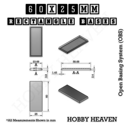 Rectangle Bases Small Sizes - 20x15mm to 75x25mm and up to 60x50mm Wide - 3D Print Tabletop Games