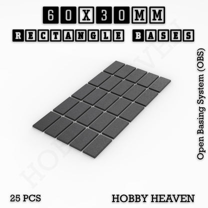 Rectangle Bases Medium Sizes - 75x30mm to 125x40mm and up to 100x90mm Wide - 3D Print Tabletop Games