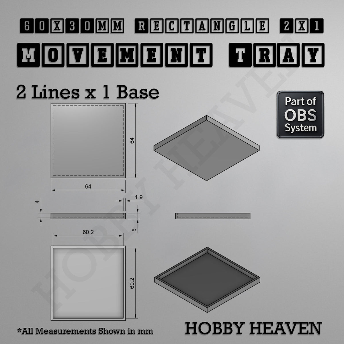 Rectangle Movement Trays | Cavalry & Monsters | 50×25-100×60mm | OBS System