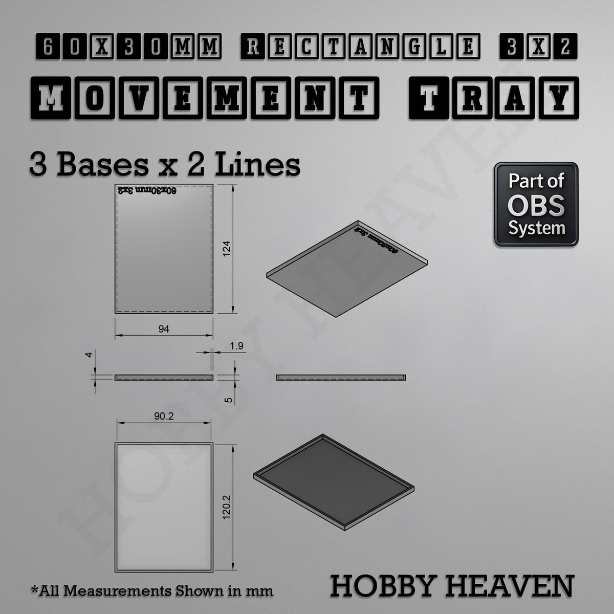 Rectangle Movement Trays | Cavalry & Monsters | 50×25-100×60mm | OBS System