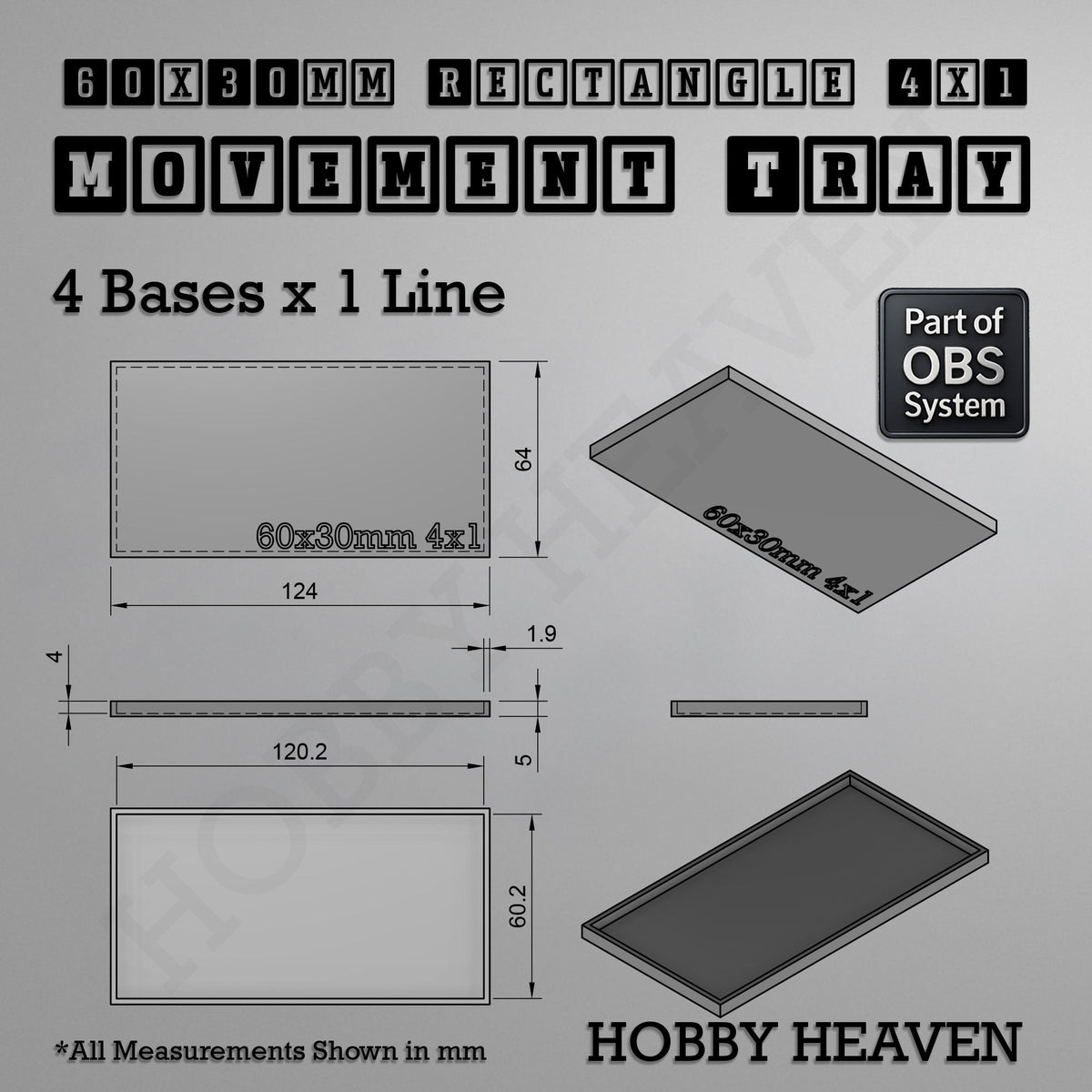 Rectangle Movement Trays | Cavalry & Monsters | 50×25-100×60mm | OBS System