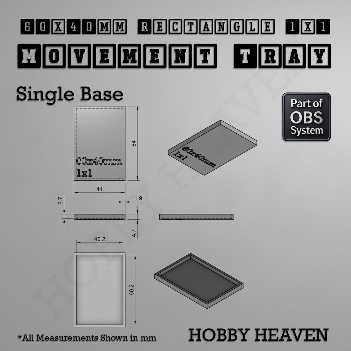Rectangle Movement Trays | Cavalry & Monsters | 50×25-100×60mm | OBS System
