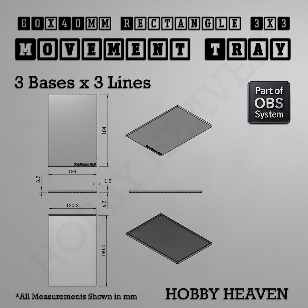 Rectangle Movement Trays | Cavalry & Monsters | 50×25-100×60mm | OBS System