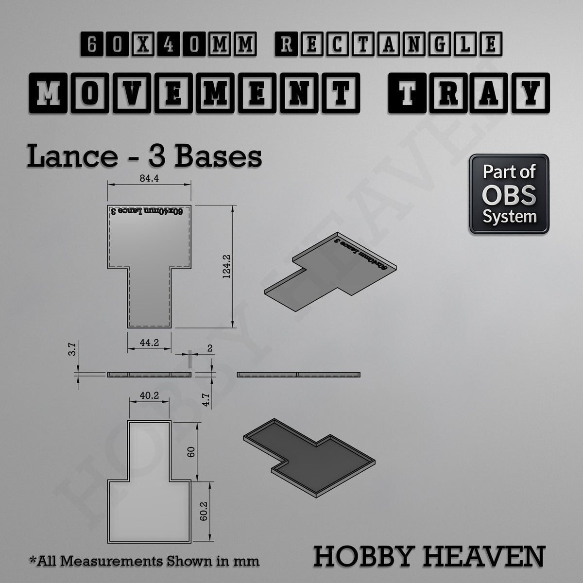 Rectangle Movement Trays | Cavalry & Monsters | 50×25-100×60mm | OBS System