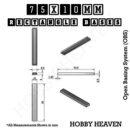 Rectangle Bases Small Sizes - 20x15mm to 75x25mm and up to 60x50mm Wide - 3D Print Tabletop Games