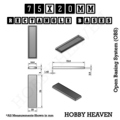 Rectangle Bases Medium Sizes - 75x30mm to 125x40mm and up to 100x90mm Wide - 3D Print Tabletop Games