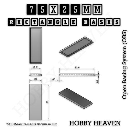 Rectangle Bases Medium Sizes - 75x30mm to 125x40mm and up to 100x90mm Wide - 3D Print Tabletop Games