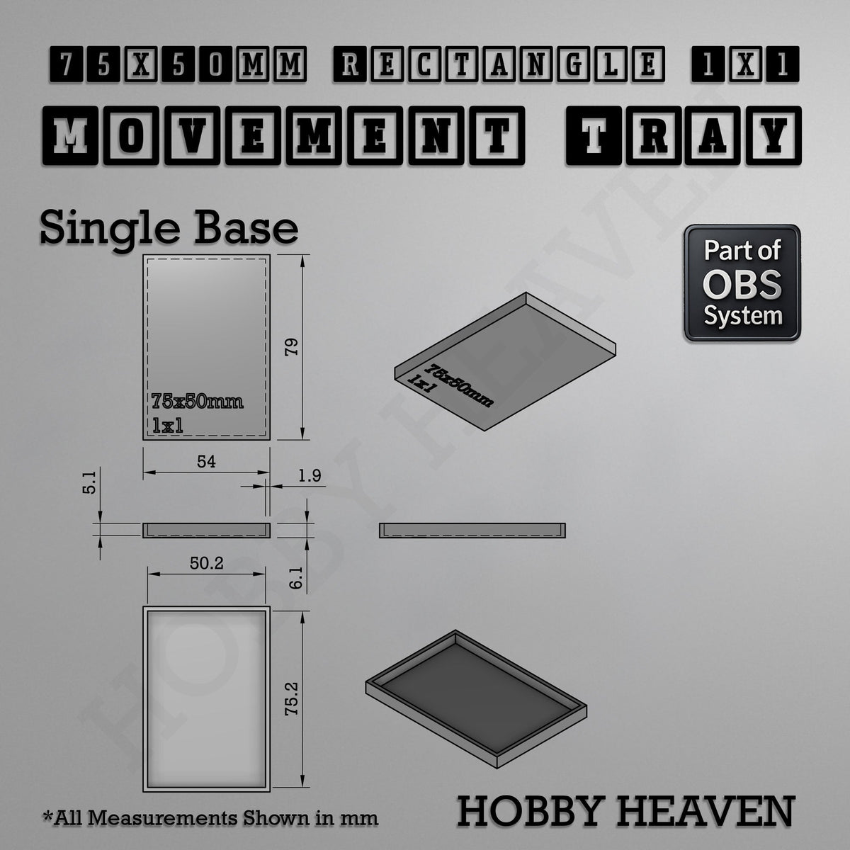 Rectangle Movement Trays | Cavalry & Monsters | 50×25-100×60mm | OBS System