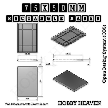 Rectangle Bases Medium Sizes - 75x30mm to 125x40mm and up to 100x90mm Wide - 3D Print Tabletop Games