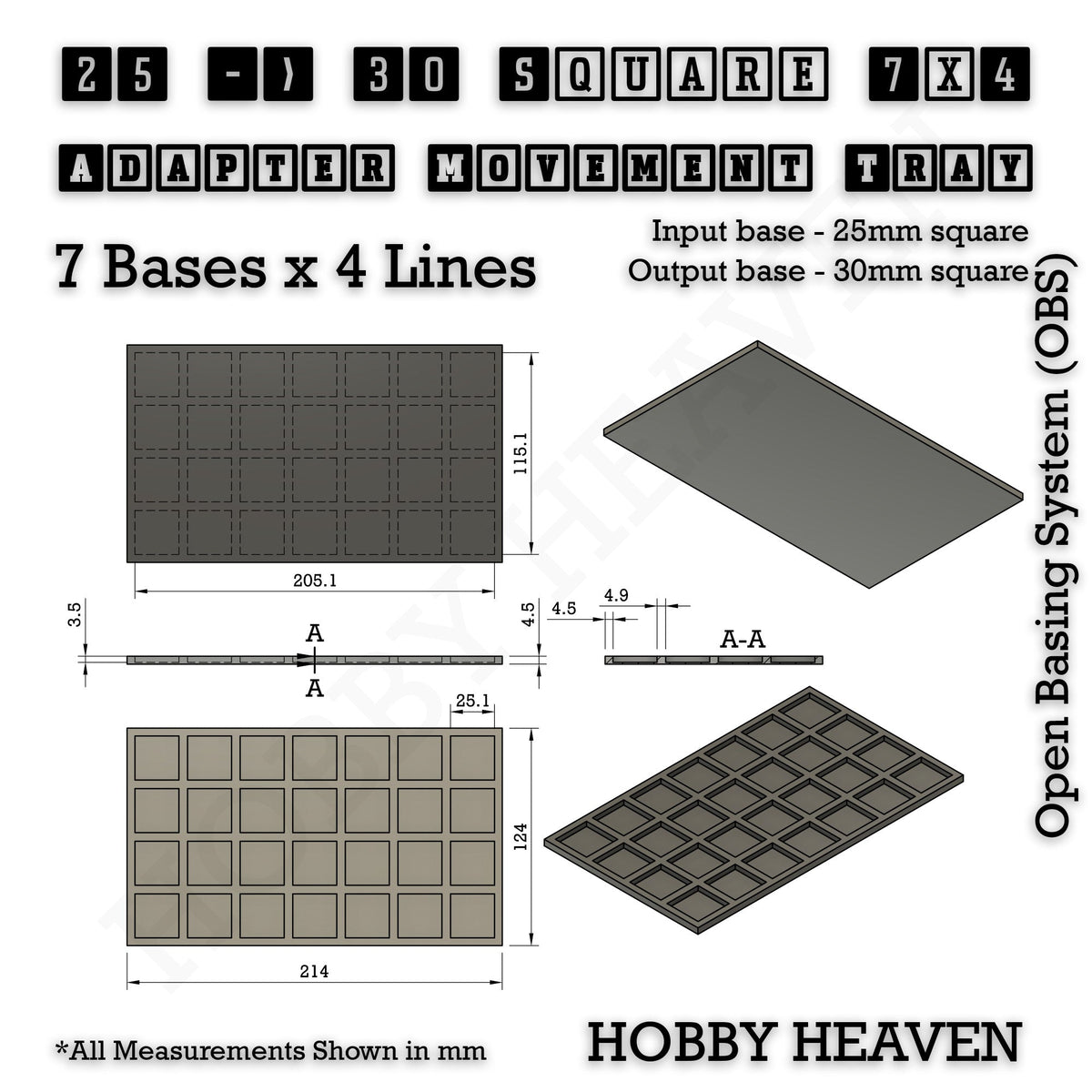 Square and Rectangle Movement Tray Adapters for Tabletop Games