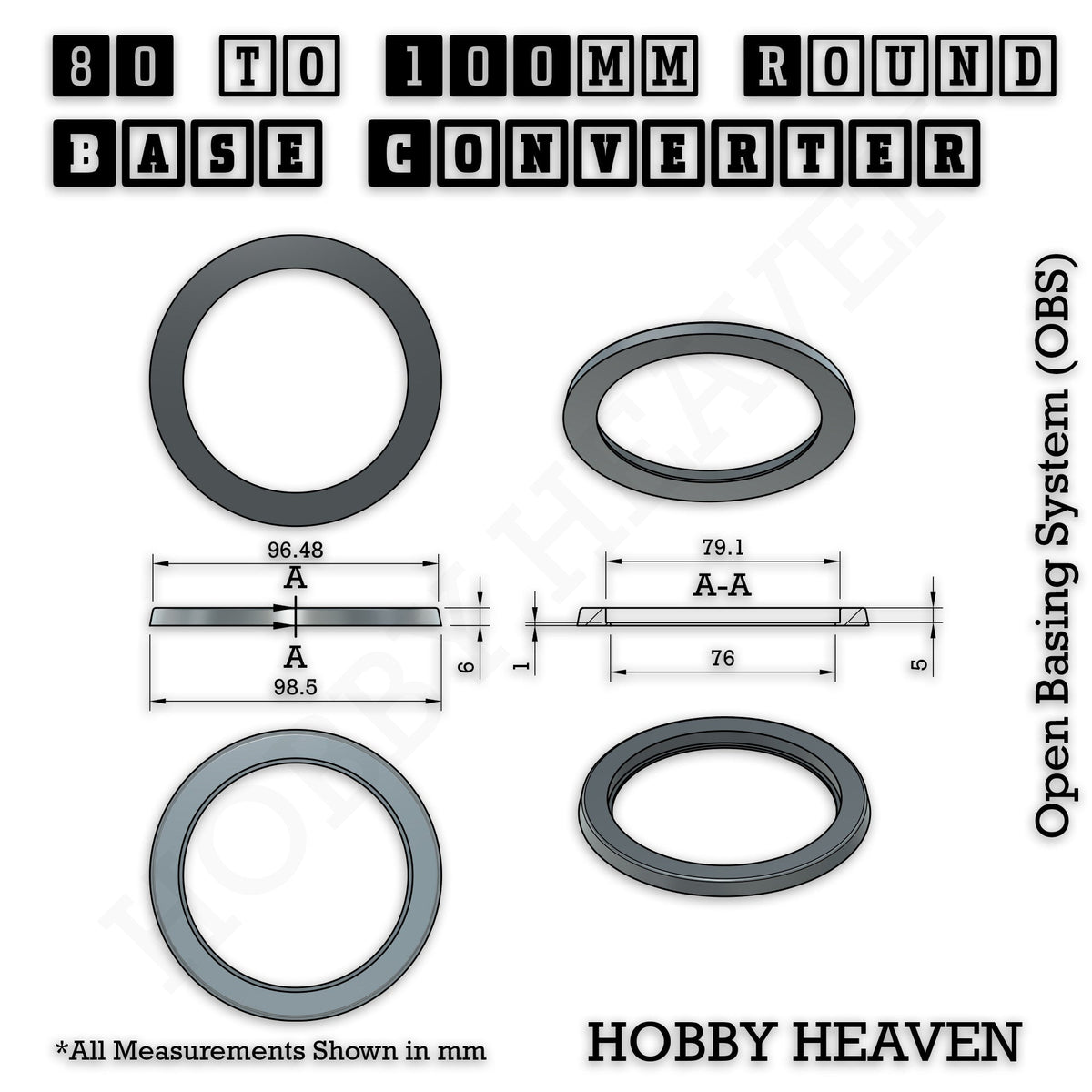 Round to Round Base Converters 3D Print Full Range