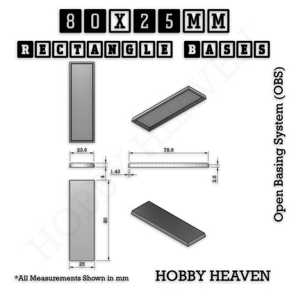 Rectangle Bases Medium Sizes - 75x30mm to 125x40mm and up to 100x90mm Wide - 3D Print Tabletop Games