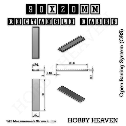 Rectangle Bases Medium Sizes - 75x30mm to 125x40mm and up to 100x90mm Wide - 3D Print Tabletop Games