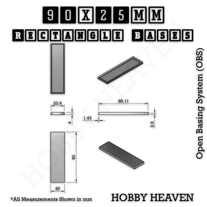 Rectangle Bases Medium Sizes - 75x30mm to 125x40mm and up to 100x90mm Wide - 3D Print Tabletop Games