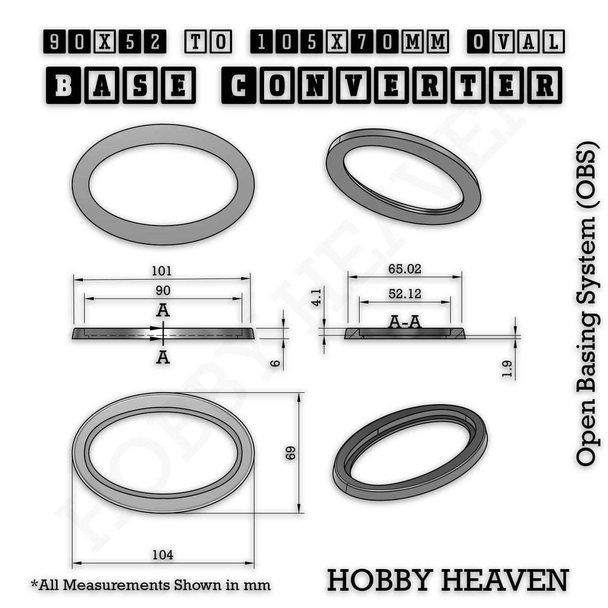 Oval to Oval Bases Size Converters 3D Print Full Range