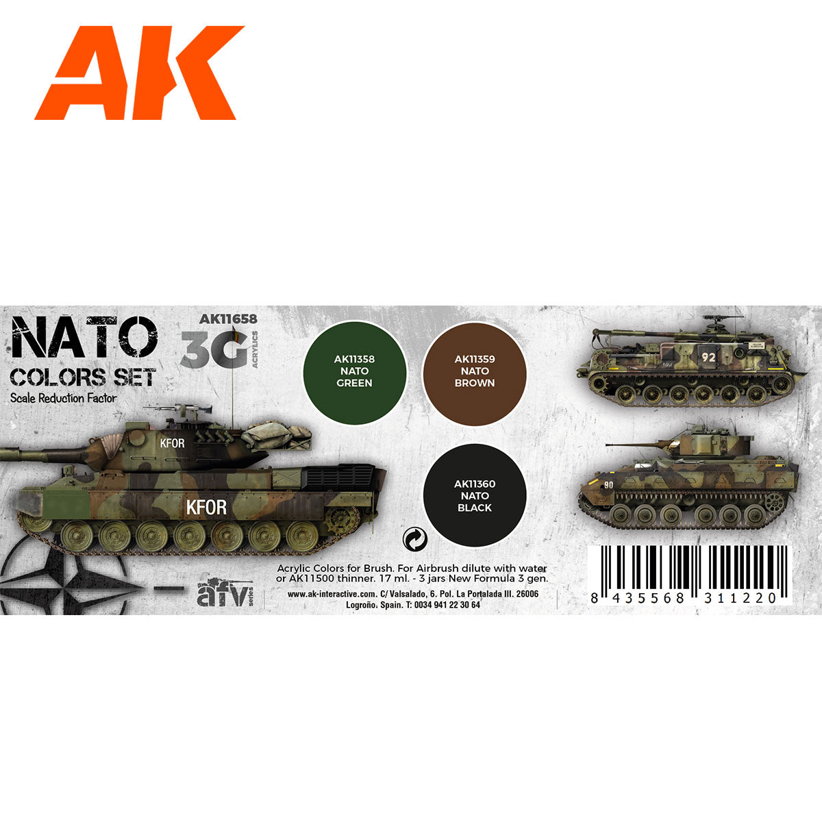 AK Interactive 3rd Gen AFV Paint Set - NATO Colors AK11658