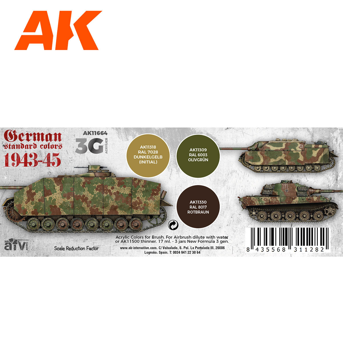 AK Interactive 3rd Gen AFV Paint Set - German Standard Colors 1943-45 Combo AK11664
