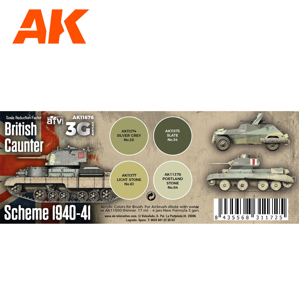 AK Interactive 3rd Gen AFV Paint Set - British Caunter Scheme 1940-41 AK11676