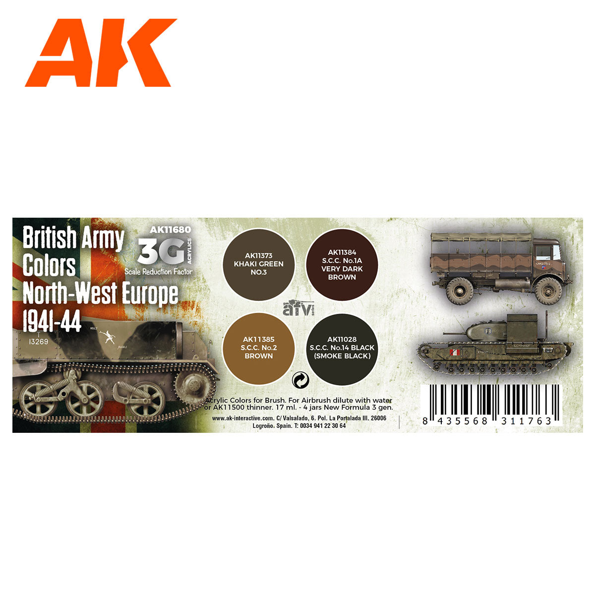 AK Interactive 3rd Gen AFV Paint Set - British Army Colors Europe 1941-44 AK11680