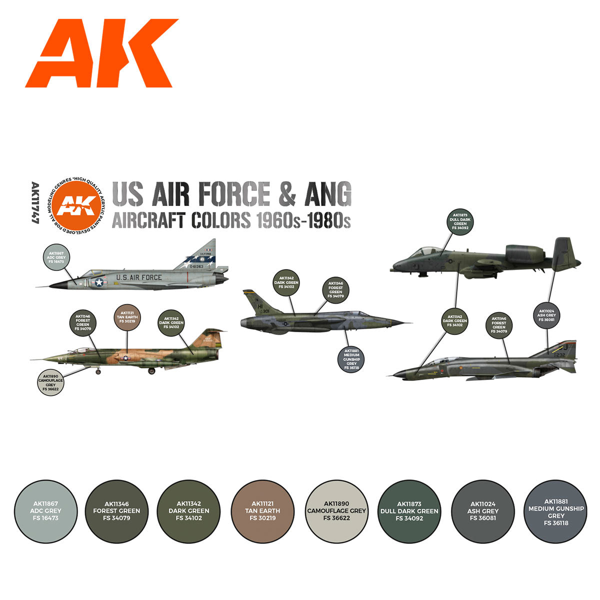 AK Interactive - US Air Force & Ang Aircraft 1960S-1980S Set 3G