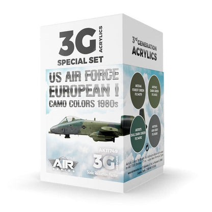 AK Interactive 3rd Gen Aircraft Paint Set - US Air Force European Camo Colors 1980s Set