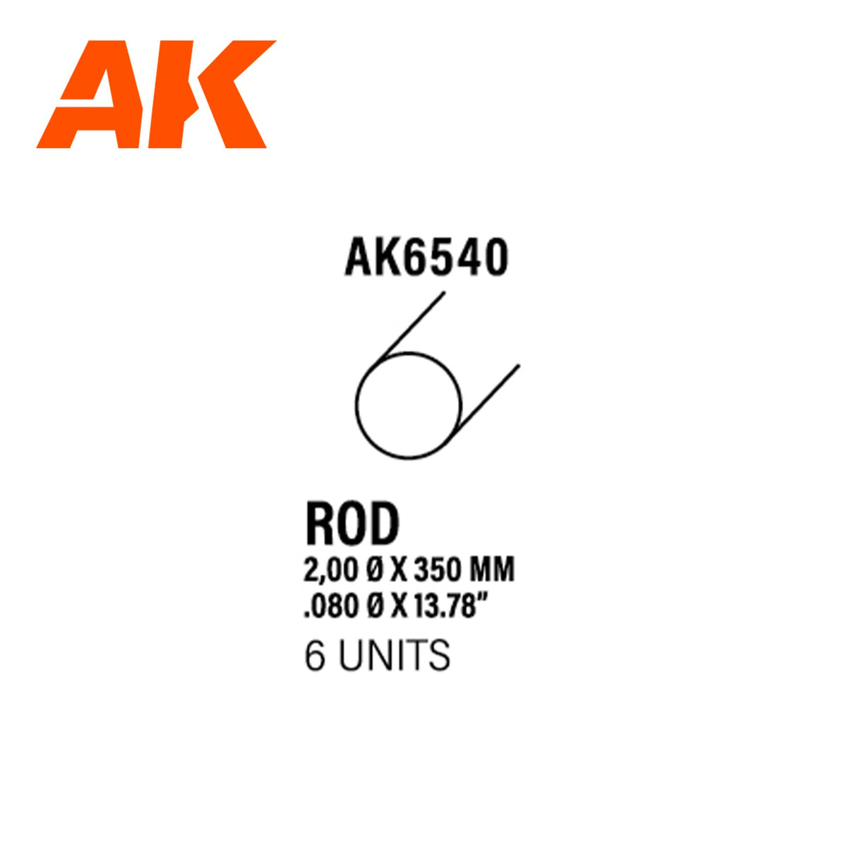 AK Interactive - Rod 2.00 Diameter x 350mm - Styrene Strip