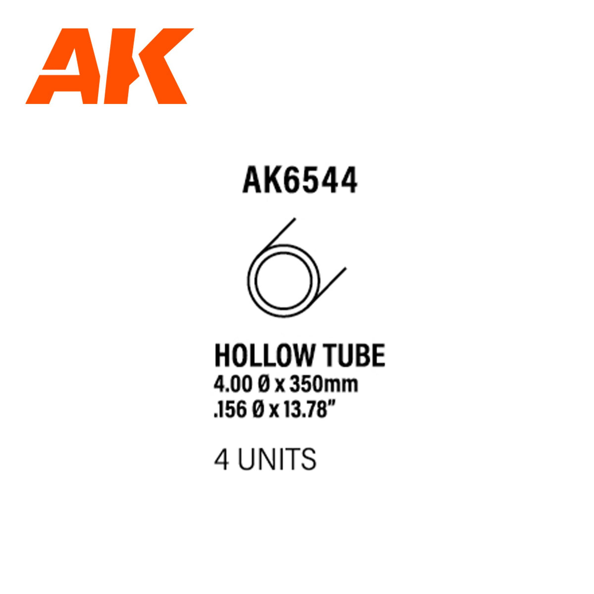 AK Interactive - Hollow Tube 4mm Diameter x 350mm -Styrene Strip