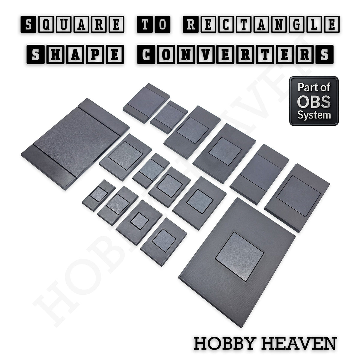Square to Rectangle Bases Size Converters 3d Print Full Range