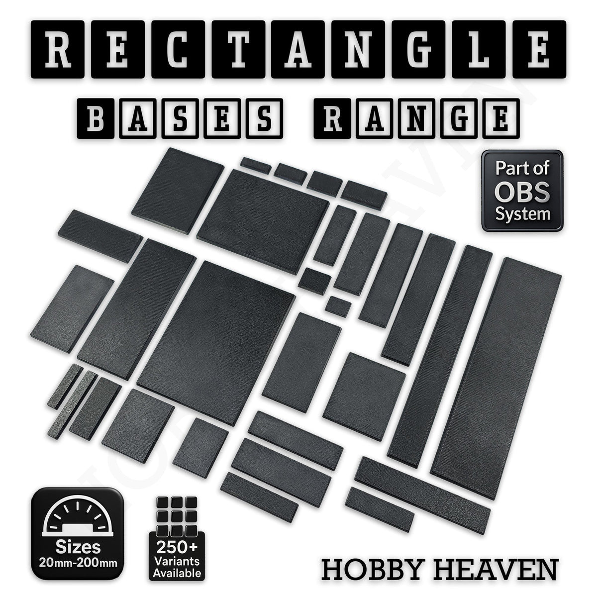 Rectangle Bases Small Sizes - 20x15mm to 75x25mm and up to 60x50mm Wide - 3D Print Tabletop Games