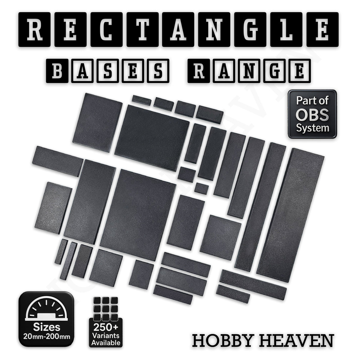 Rectangle Bases Medium Sizes - 75x30mm to 125x40mm and up to 100x90mm Wide - 3D Print Tabletop Games