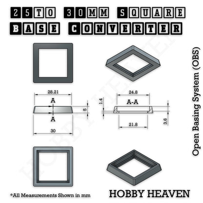 25mm to 30mm Square Base Converters ABS Plastic