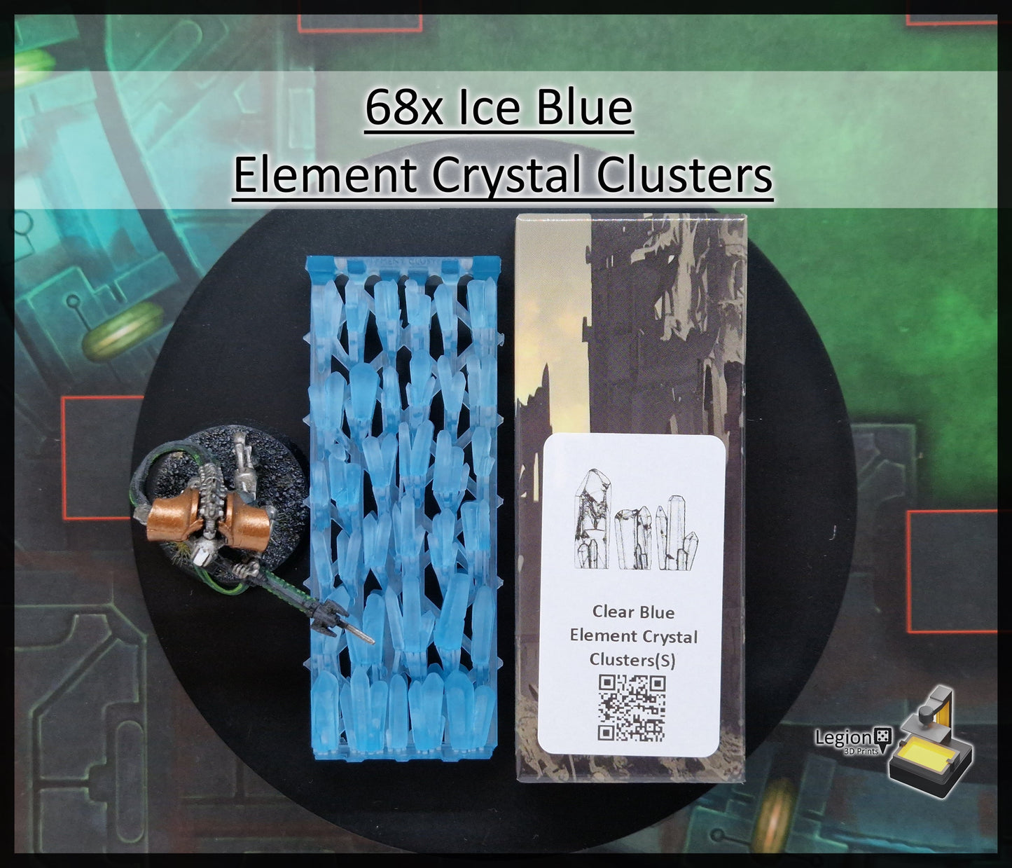 68x Element Crystal Clusters Packs in Green Blue Grey Red - for Wargaming Model Bases