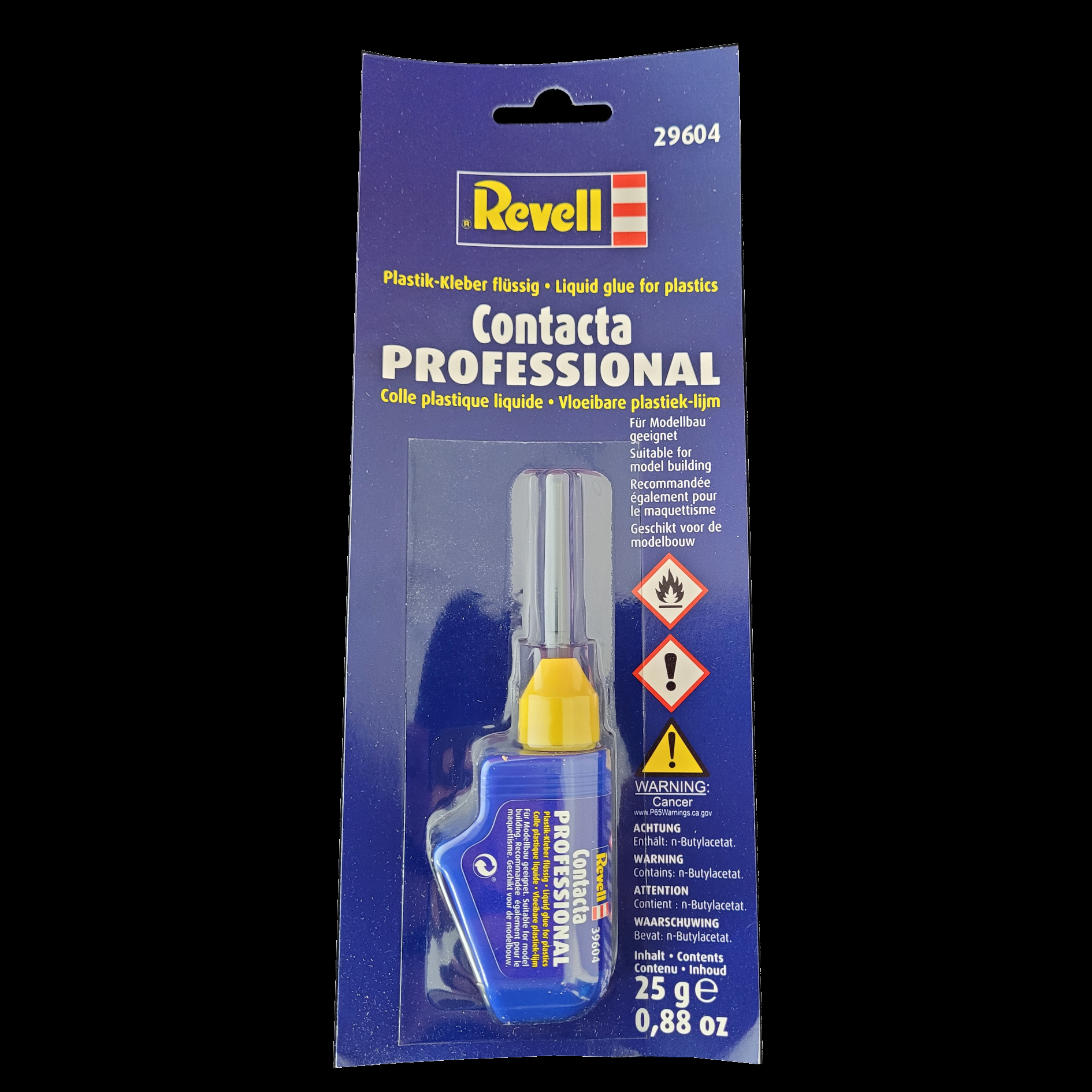 Revell Polystyrene Cement, 25g bottle. Caution &#x2d; flammable, contains n&#x2d;butylacetate. Handle with the appropriate care and precautions.