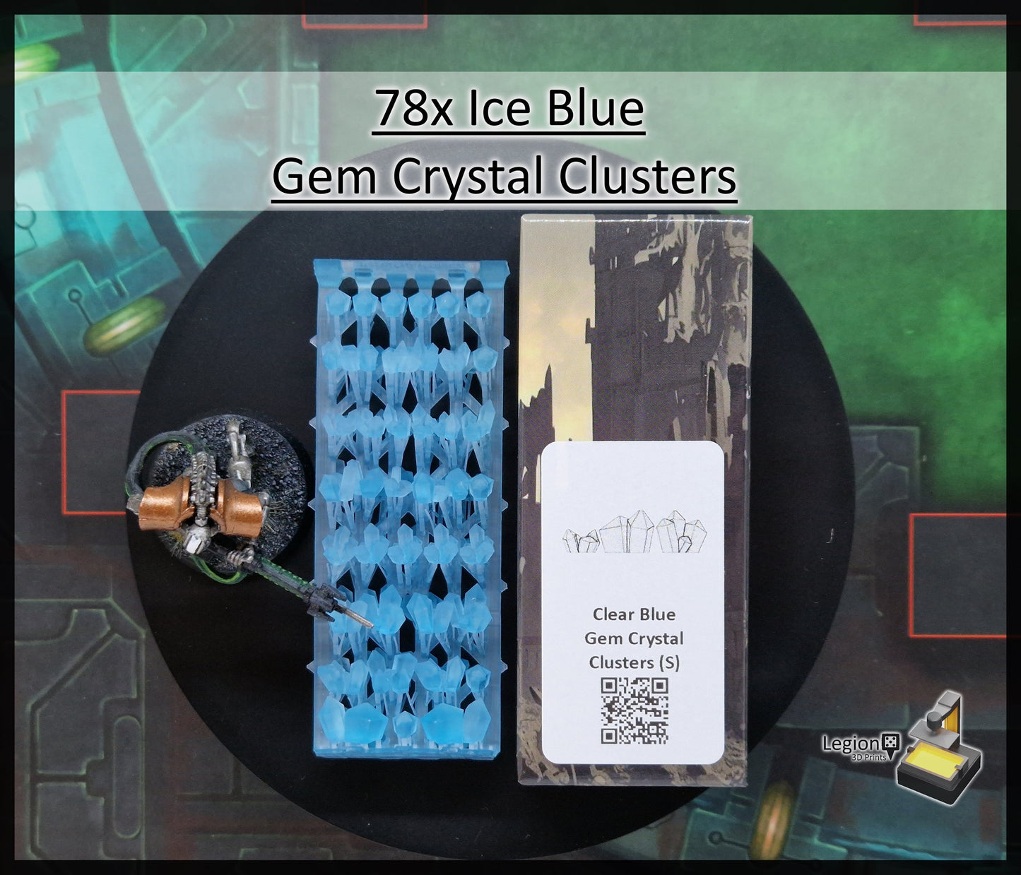 78x Small Gem Crystal Clusters Pack in Green Blue Grey Red - for Wargaming Model Bases