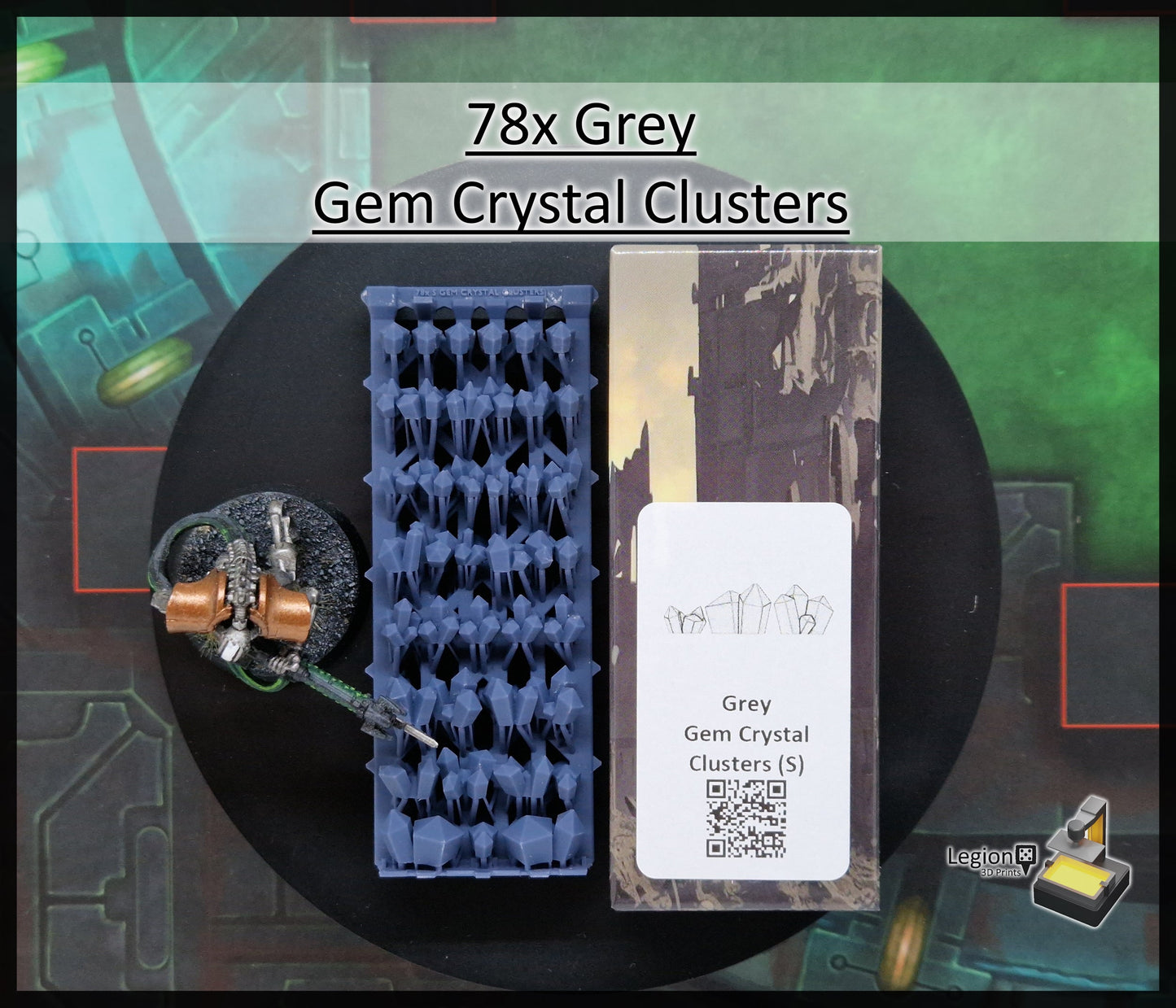 78x Small Gem Crystal Clusters Pack in Green Blue Grey Red - for Wargaming Model Bases
