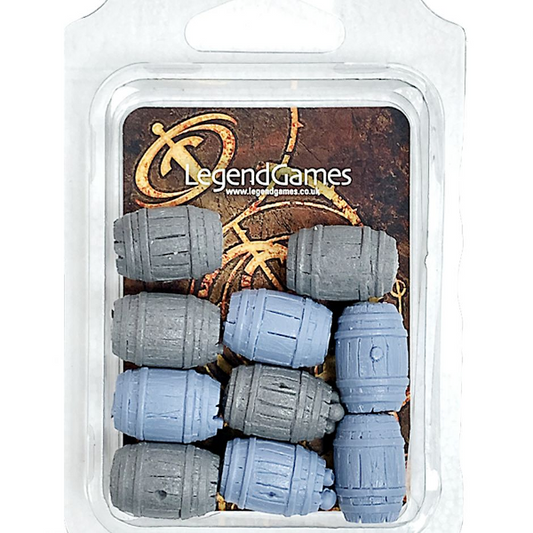 A lovely set of barrels, very detailed and lovingly cast by Legend Games. These require painting.