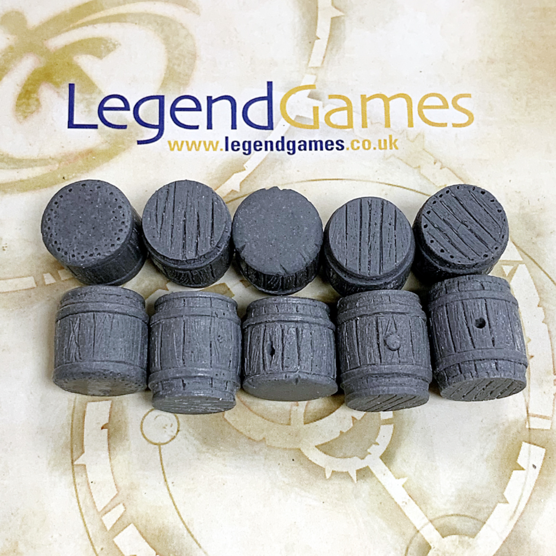 A lovely set of barrels, very detailed and lovingly cast by Legend Games. Come unpainted.