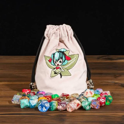 Pixie’s Pouch | Flannel Drawstring Dice Bag | Pink