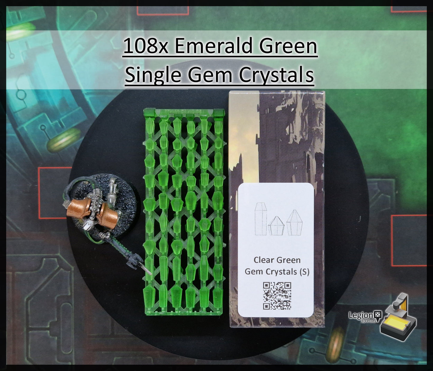 108x Small Gem Crystals Pack in Green Blue Grey Red - for Wargaming Model Bases