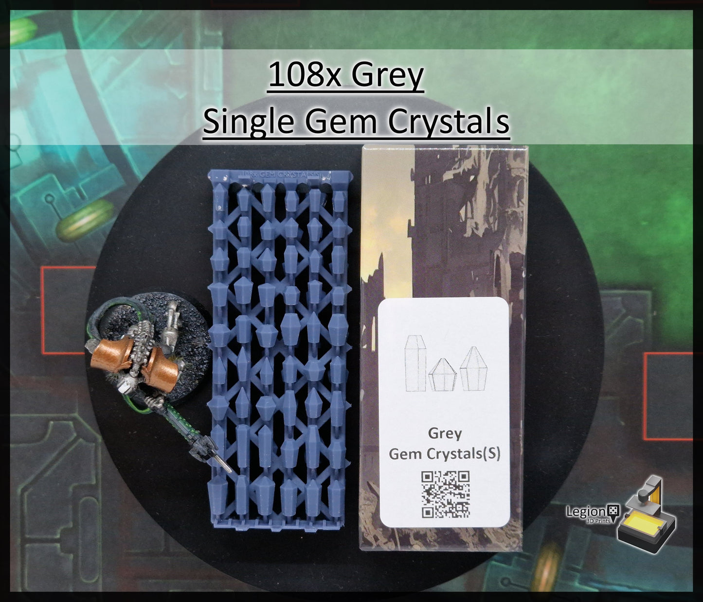 108x Small Gem Crystals Pack in Green Blue Grey Red - for Wargaming Model Bases