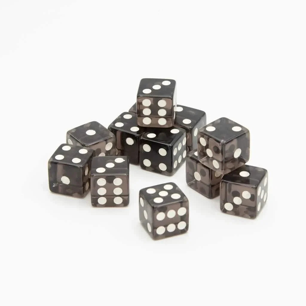 16mm D6 | Transparent Black | Square Edge | 12 Pack